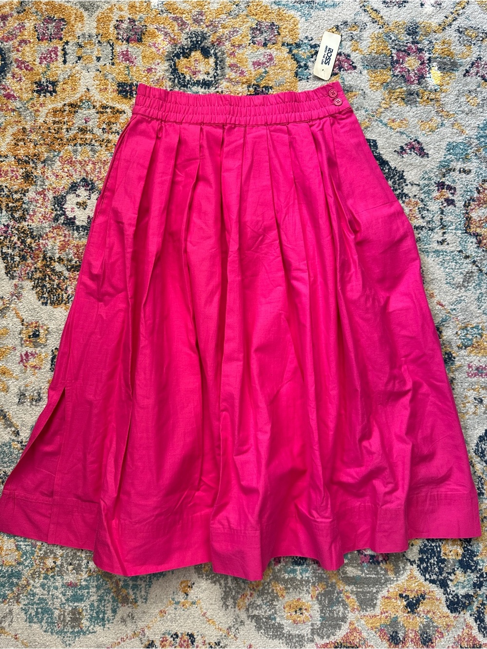 NWT Vintage Diane von Furstenberg Sport Hot Pink Pleated Midi Skirt Pockets M